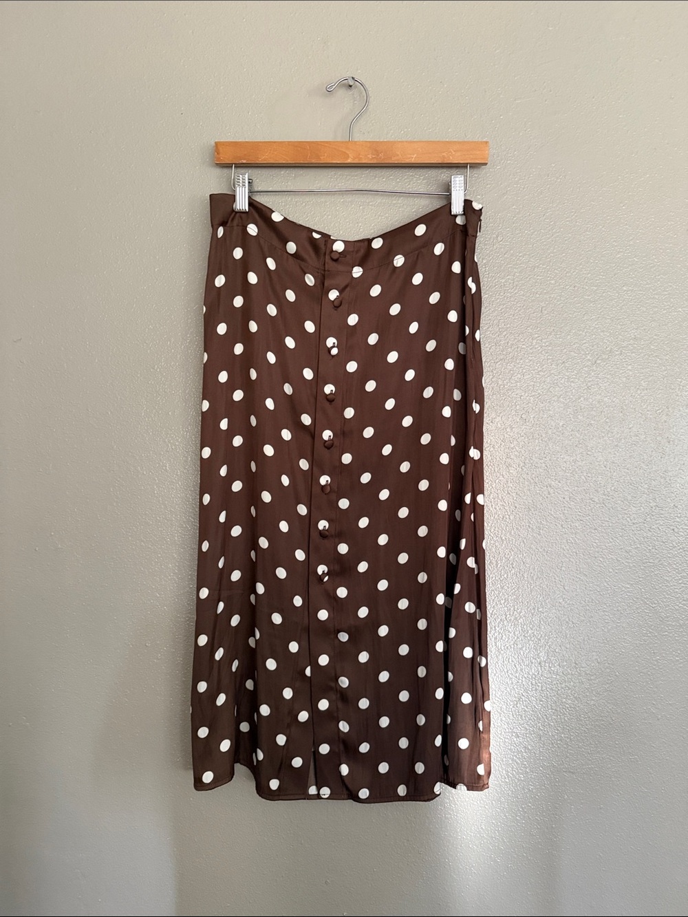 Free People Brown Polka Dot Button-Front Midi Skirt